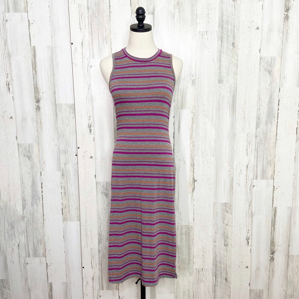 Rolla Coster Sleeveless T-Shirt Midi Dress Gray Striped Stretchy Preppy Size L